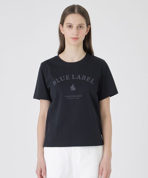 BLUE LABEL CRESTBRIDGE(ブルーレーベルクレストブリッジ)の「【UVカット】【接触冷感】【防透け】プレーティングシルケット天竺グラフィックロゴTシャツ(Tシャツ/カットソー・レディース・ダークネイビー/ホワイト/ベビーピンク/ブルー・40/38)」の5枚目の写真
