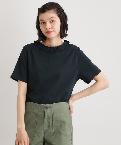 LAURA ASHLEY(ローラアシュレイ)の「【前後2WAY/洗える/コットン100%/日本製/定番人気!】フリルネックカットソー(Tシャツ/カットソー・レディース・ブラウン系/オフホワイト/ブルー/ネイビー・38/40)」の4枚目の写真