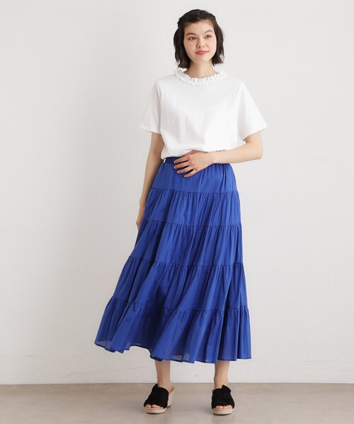 LAURA ASHLEY(ローラアシュレイ)の「【前後2WAY/洗える/コットン100%/日本製/定番人気!】フリルネックカットソー(Tシャツ/カットソー・レディース・ブラウン系/オフホワイト/ブルー/ネイビー・38/40)」の7枚目の写真