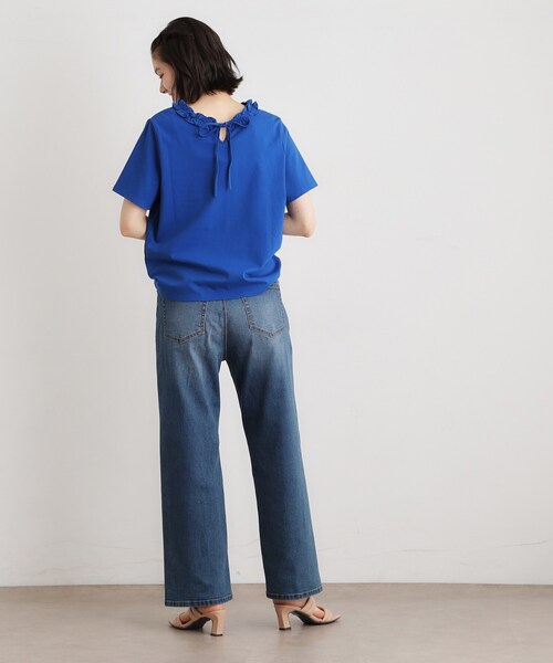LAURA ASHLEY(ローラアシュレイ)の「【前後2WAY/洗える/コットン100%/日本製/定番人気!】フリルネックカットソー(Tシャツ/カットソー・レディース・ブラウン系/オフホワイト/ブルー/ネイビー・38/40)」の18枚目の写真