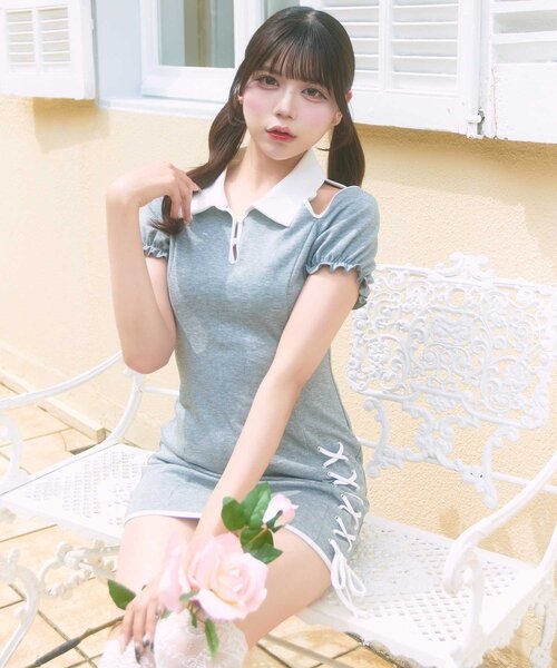 Belle Charme】Lace-up Polo Mini Onepiece（ワンピース）｜OLIVE des