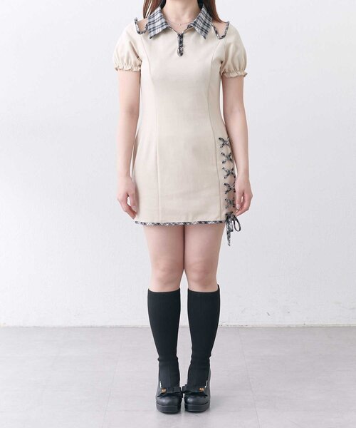 Belle Charme(ベルシャルム)の「【Belle Charme】Lace-up Polo Mini Onepiece(ワンピース・レディース・チャコールグレー/ベージュ/ブラック・SMALL/MEDIUM)」の5枚目の写真