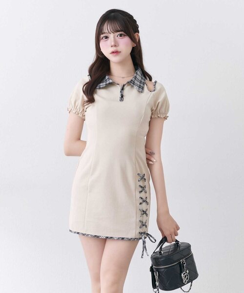 Belle Charme(ベルシャルム)の「【Belle Charme】Lace-up Polo Mini Onepiece(ワンピース・レディース・チャコールグレー/ベージュ/ブラック・SMALL/MEDIUM)」の3枚目の写真