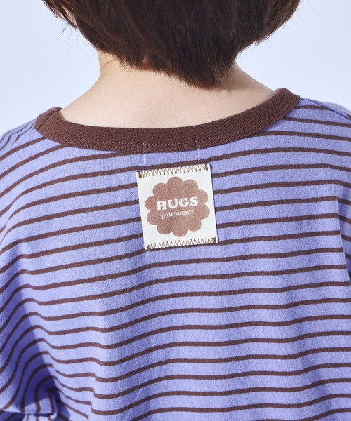 pairmanon(ペアマノン)の「【綿100%】ユニセックス ネームタグ付き 配色カラーボーダー 半袖Tシャツ(Tシャツ/カットソー・キッズ・ライトブルー/チャコールグレー/ホワイト/グリーン/イエロー/パープル・100/110/120/130/140/150/90)」の7枚目の写真