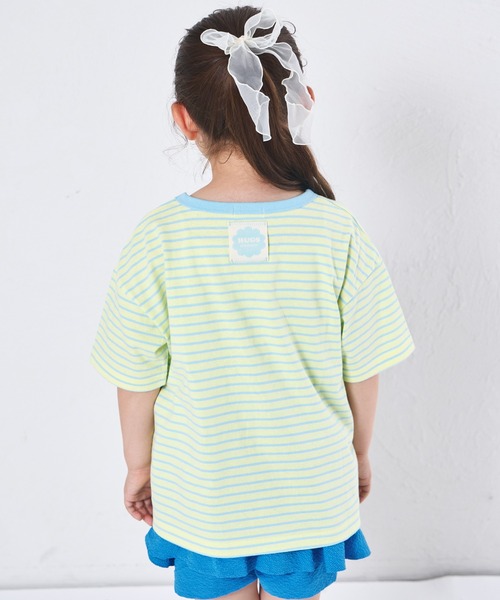 pairmanon(ペアマノン)の「【綿100%】ユニセックス ネームタグ付き 配色カラーボーダー 半袖Tシャツ(Tシャツ/カットソー・キッズ・ライトブルー/チャコールグレー/ホワイト/グリーン/イエロー/パープル・100/110/120/130/140/150/90)」の13枚目の写真