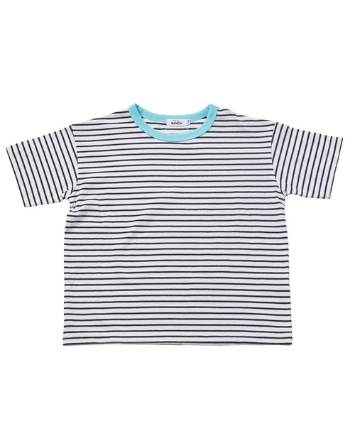 pairmanon(ペアマノン)の「【綿100%】ユニセックス ネームタグ付き 配色カラーボーダー 半袖Tシャツ(Tシャツ/カットソー・キッズ・ライトブルー/チャコールグレー/ホワイト/グリーン/イエロー/パープル・100/110/120/130/140/150/90)」の16枚目の写真