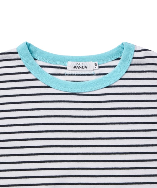 pairmanon(ペアマノン)の「【綿100%】ユニセックス ネームタグ付き 配色カラーボーダー 半袖Tシャツ(Tシャツ/カットソー・キッズ・ライトブルー/チャコールグレー/ホワイト/グリーン/イエロー/パープル・100/110/120/130/140/150/90)」の17枚目の写真