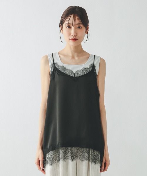 GLOBAL WORK(グローバルワーク)の「サテンVネックレースキャミ/671843(キャミソール・レディース・ブラック/オフホワイト・MEDIUM/LARGE)」の5枚目の写真