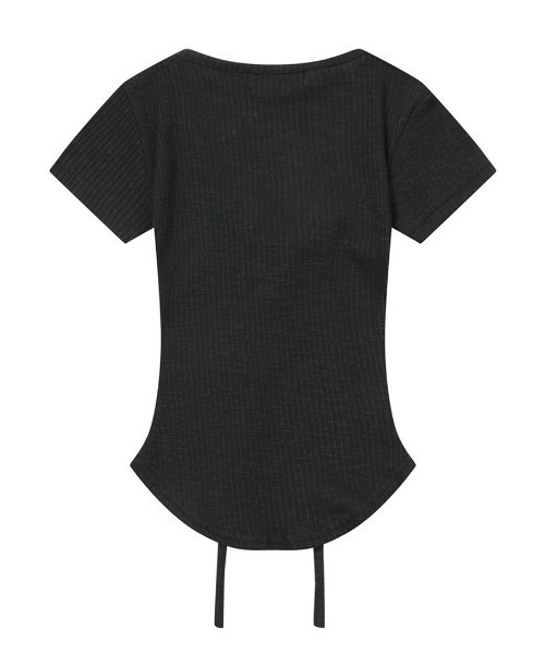 MUCENT(ムセント)の「A'GEM/9 × .kom 『MUCENT/ムセント』 SARON EYELET LACE-UP SLIM FIT HALF TEE/SARONアイレットレースアップスリームフィットTシャツ(Tシャツ/カットソー・レディース・ブラック/グレー/ホワイト・FREE)」の4枚目の写真