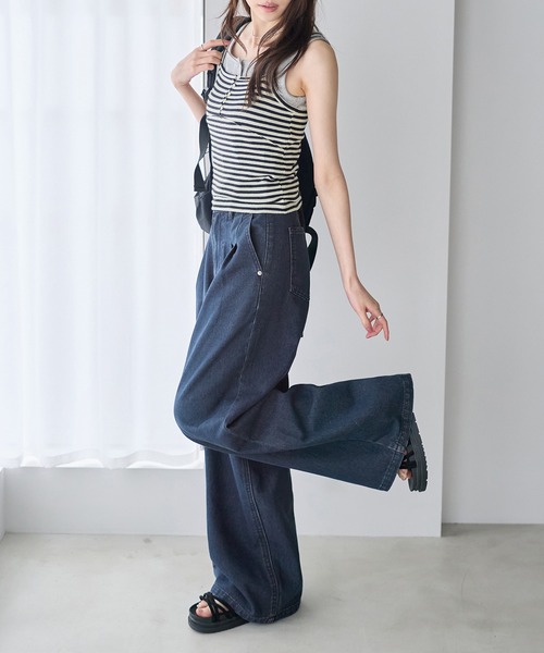 CHAN ME(チャンミ)の「フロントタックデニムパンツ(デニムパンツ・レディース・ライトブルー/インディゴブルー・MEDIUM/LARGE)」の13枚目の写真
