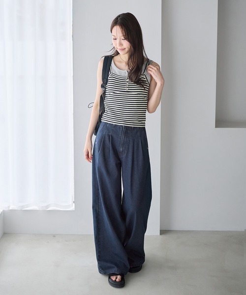 CHAN ME(チャンミ)の「フロントタックデニムパンツ(デニムパンツ・レディース・ライトブルー/インディゴブルー・MEDIUM/LARGE)」の14枚目の写真