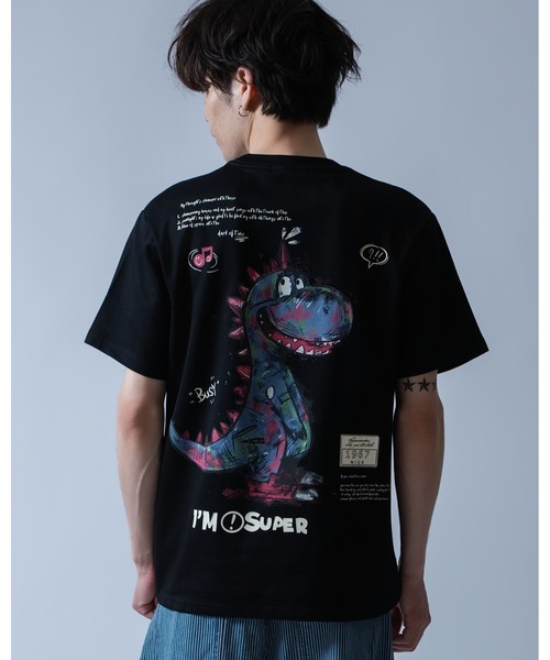 Crownor(クラウノアー)の「ダイナソーグラフィック 半袖Tシャツ(Tシャツ/カットソー・メンズ・ホワイト/ブラック・LARGE/MEDIUM)」の2枚目の写真