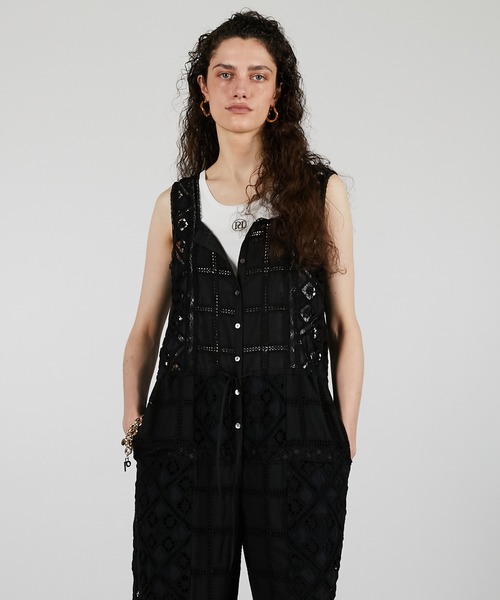 PRANK PROJECT(プランクプロジェクト)の「コットンレースジャンプスーツ / Cotton Lace Jumpsuit(つなぎ/オールインワン・レディース・ホワイト/ブラック・36/38)」の9枚目の写真