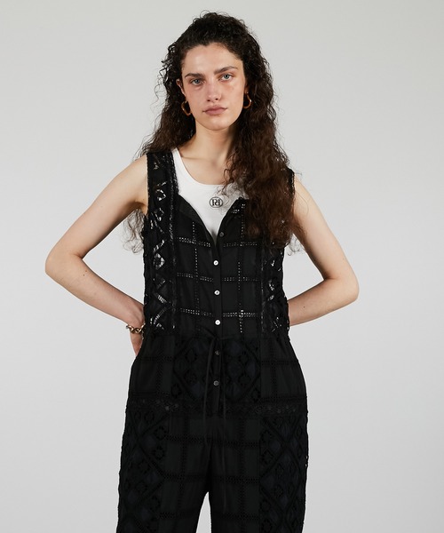 PRANK PROJECT(プランクプロジェクト)の「コットンレースジャンプスーツ / Cotton Lace Jumpsuit(つなぎ/オールインワン・レディース・ホワイト/ブラック・36/38)」の8枚目の写真