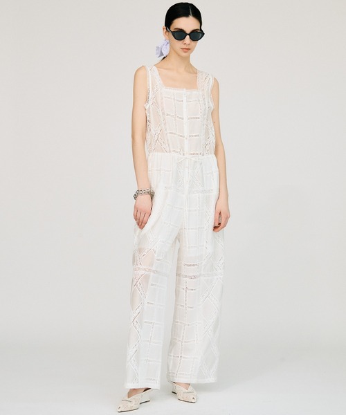 PRANK PROJECT(プランクプロジェクト)の「コットンレースジャンプスーツ / Cotton Lace Jumpsuit(つなぎ/オールインワン・レディース・ホワイト/ブラック・36/38)」の7枚目の写真