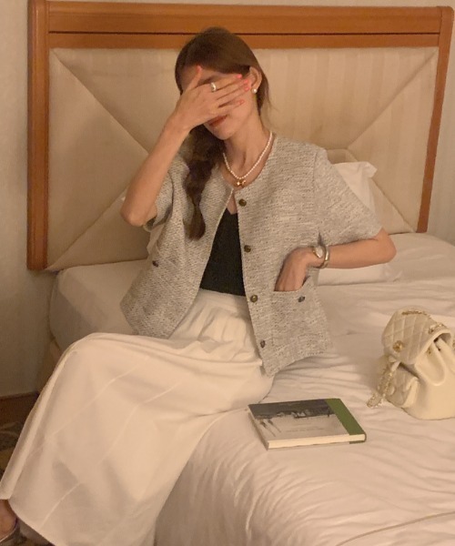 FAVORITO(ファヴォリート)の「シングルブレストジャケット(ノーカラージャケット・レディース・ベージュ/グレー・F)」の20枚目の写真