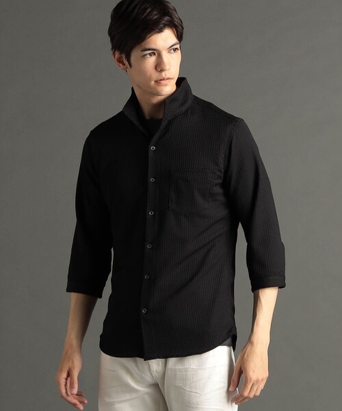 MONSIEUR NICOLE(ムッシュニコル)の「【canal deux Luxe】ウェイブサッカー 7分袖シャツ(シャツ/ブラウス・メンズ・ホワイト/ライトグレー/ブラック・LARGE/MEDIUM/X-LARGE)」の1枚目の写真