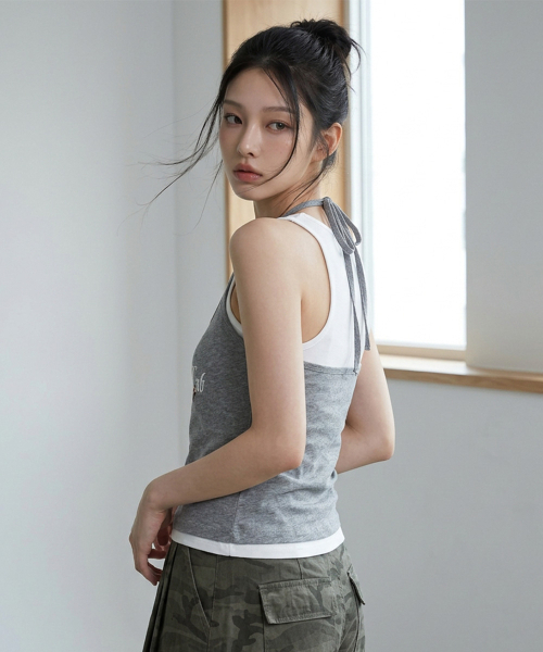 THE GREEN LAB（ザグリーンラボ）の「ホルターネックレイヤードトップセット[メランジグレー]（Tシャツ/カットソー・レディース・その他・FREE）」の3枚目の写真