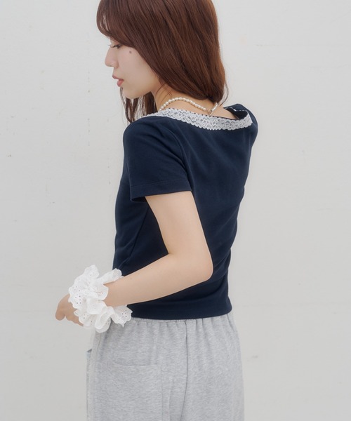 DISCOAT(ディスコート)の「【umm.】レースヘンリー半袖プルオーバー(Tシャツ/カットソー・レディース・グレー/アイボリー/ネイビー・FREE)」の6枚目の写真
