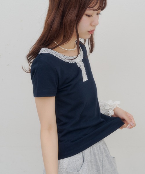 DISCOAT(ディスコート)の「【umm.】レースヘンリー半袖プルオーバー(Tシャツ/カットソー・レディース・グレー/アイボリー/ネイビー・FREE)」の7枚目の写真