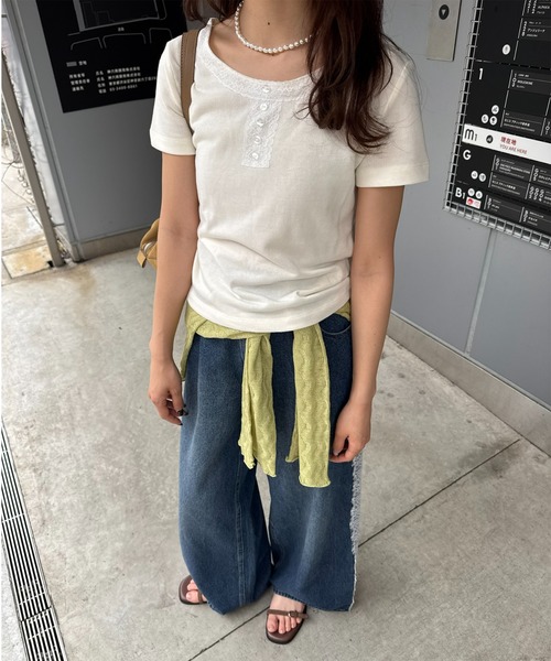 DISCOAT(ディスコート)の「【umm.】レースヘンリー半袖プルオーバー(Tシャツ/カットソー・レディース・グレー/アイボリー/ネイビー・FREE)」の19枚目の写真