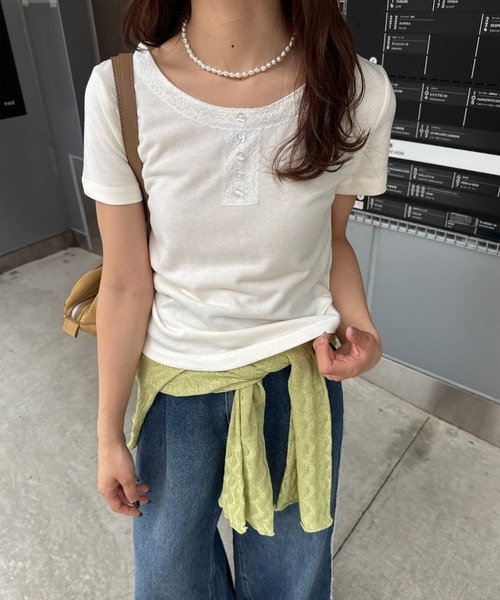 DISCOAT(ディスコート)の「【umm.】レースヘンリー半袖プルオーバー(Tシャツ/カットソー・レディース・グレー/アイボリー/ネイビー・FREE)」の13枚目の写真