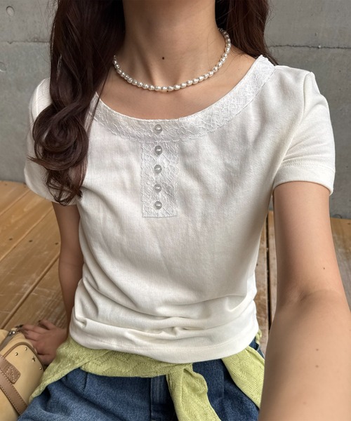 DISCOAT(ディスコート)の「【umm.】レースヘンリー半袖プルオーバー(Tシャツ/カットソー・レディース・グレー/アイボリー/ネイビー・FREE)」の14枚目の写真