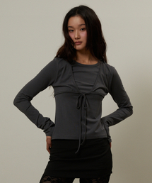 Tie Bustier Long Sleeve Charcoal