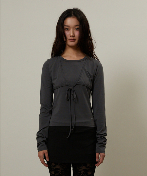 GIMOR（ギマー）の「Tie Bustier Long Sleeve Charcoal（Tシャツ/カットソー・レディース・その他・SMALL）」の2枚目の写真