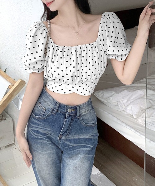 REMUR(レミュール)の「ドット柄オフショルトップス 2WAY ショート丈(Tシャツ/カットソー・レディース・ホワイト・FREE)」の9枚目の写真