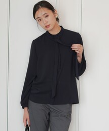 ライトデシン フリルボウタイブラウス