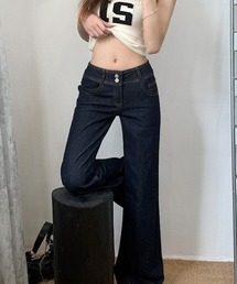 ダブルボタンワイドデニムパンツ