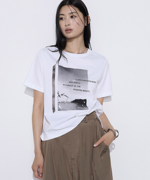 COMME CA(コムサ)の「〔 TALLサイズ 〕 スーピマコットンポンチ Tシャツ(Tシャツ/カットソー・レディース・ネイビー/ホワイト・15号)」の2枚目の写真