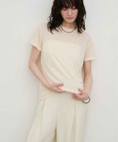 LARUTA(ラルータ)の「【LARUTA】スラブ天竺Tシャツ(Tシャツ/カットソー・レディース・パープル/ブラウン/アイボリー/モカ・FREE)」の2枚目の写真