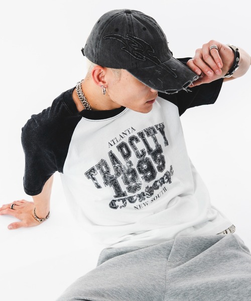 SHORT ROUND(ショートラウンド)の「SHORT ROUND/ブリーチラグラングラフィックT(Tシャツ/カットソー・メンズ・ブラック系その他/その他1・LARGE/MEDIUM)」の1枚目の写真