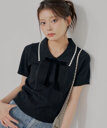 【リボン取り外し可能】リボンポロニット