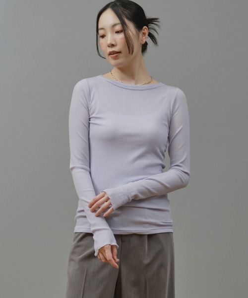 Nunc.(ヌンク)の「【カシミヤシルク】シアーリブプルオーバー(Tシャツ/カットソー・レディース・モカ/イエロー/ブラック/オフホワイト/サックスブルー・38)」の4枚目の写真