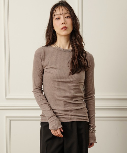 Nunc.(ヌンク)の「【カシミヤシルク】シアーリブプルオーバー(Tシャツ/カットソー・レディース・モカ/イエロー/ブラック/オフホワイト/サックスブルー・38)」の3枚目の写真