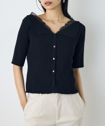 【身長/骨格別着用画像あり】ネックレース5分袖ニットトップス 春服 夏服 秋服 サマーニット