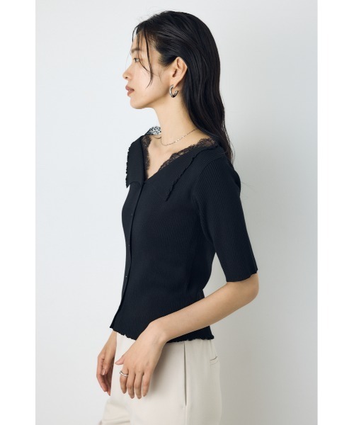 AZUL by moussy（アズールバイマウジー）の「【身長/骨格別着用画像あり】ネックレース5分袖ニットトップス 春服 夏服 秋服 サマーニット（ニット/セーター・レディース・ブラック/ボルドー/杢グレー・FREE）」の5枚目の写真
