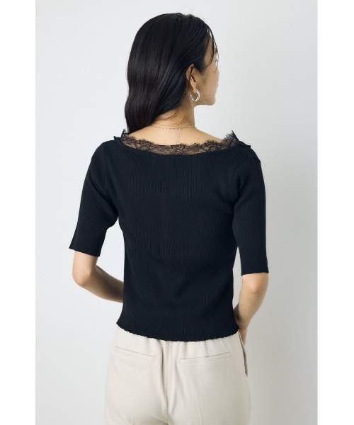 AZUL by moussy（アズールバイマウジー）の「【身長/骨格別着用画像あり】ネックレース5分袖ニットトップス 春服 夏服 秋服 サマーニット（ニット/セーター・レディース・ブラック/ボルドー/杢グレー・FREE）」の6枚目の写真