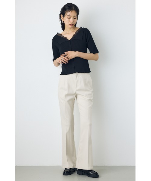 AZUL by moussy（アズールバイマウジー）の「【身長/骨格別着用画像あり】ネックレース5分袖ニットトップス 春服 夏服 秋服 サマーニット（ニット/セーター・レディース・ブラック/ボルドー/杢グレー・FREE）」の7枚目の写真