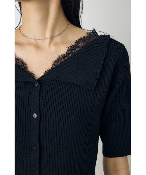 AZUL by moussy（アズールバイマウジー）の「【身長/骨格別着用画像あり】ネックレース5分袖ニットトップス 春服 夏服 秋服 サマーニット（ニット/セーター・レディース・ブラック/ボルドー/杢グレー・FREE）」の8枚目の写真