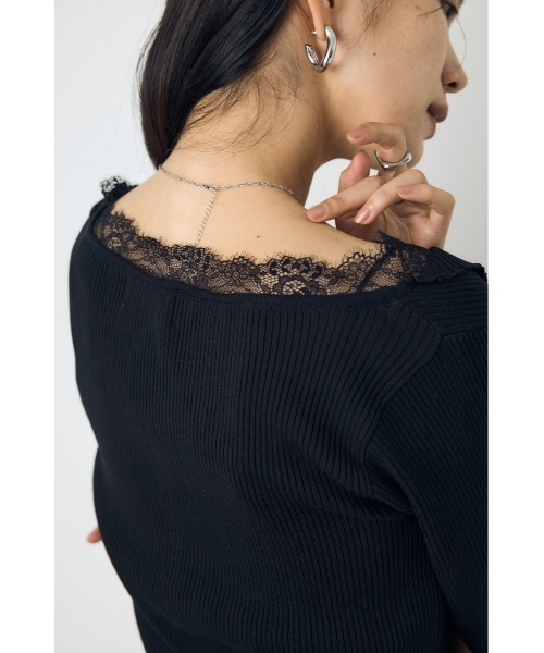 AZUL by moussy（アズールバイマウジー）の「【身長/骨格別着用画像あり】ネックレース5分袖ニットトップス 春服 夏服 秋服 サマーニット（ニット/セーター・レディース・ブラック/ボルドー/杢グレー・FREE）」の9枚目の写真