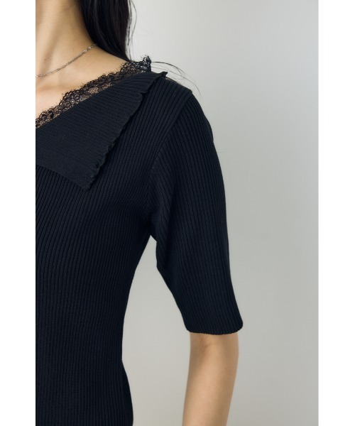 AZUL by moussy（アズールバイマウジー）の「【身長/骨格別着用画像あり】ネックレース5分袖ニットトップス 春服 夏服 秋服 サマーニット（ニット/セーター・レディース・ブラック/ボルドー/杢グレー・FREE）」の10枚目の写真