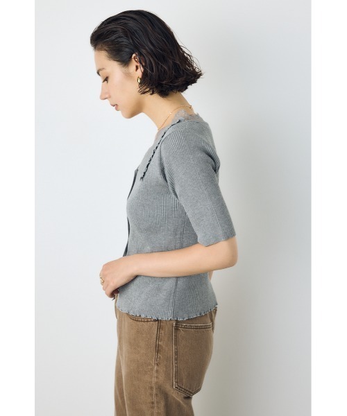 AZUL by moussy（アズールバイマウジー）の「【身長/骨格別着用画像あり】ネックレース5分袖ニットトップス 春服 夏服 秋服 サマーニット（ニット/セーター・レディース・ブラック/ボルドー/杢グレー・FREE）」の13枚目の写真