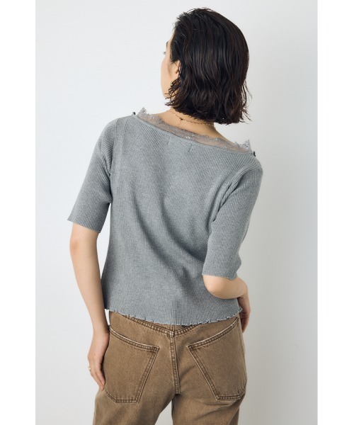 AZUL by moussy（アズールバイマウジー）の「【身長/骨格別着用画像あり】ネックレース5分袖ニットトップス 春服 夏服 秋服 サマーニット（ニット/セーター・レディース・ブラック/ボルドー/杢グレー・FREE）」の14枚目の写真