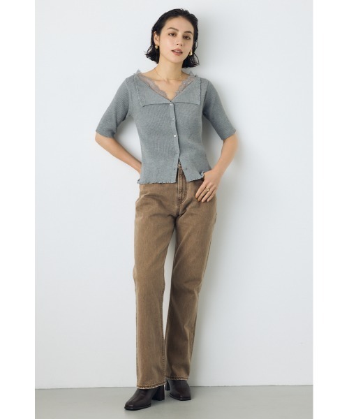 AZUL by moussy（アズールバイマウジー）の「【身長/骨格別着用画像あり】ネックレース5分袖ニットトップス 春服 夏服 秋服 サマーニット（ニット/セーター・レディース・ブラック/ボルドー/杢グレー・FREE）」の15枚目の写真