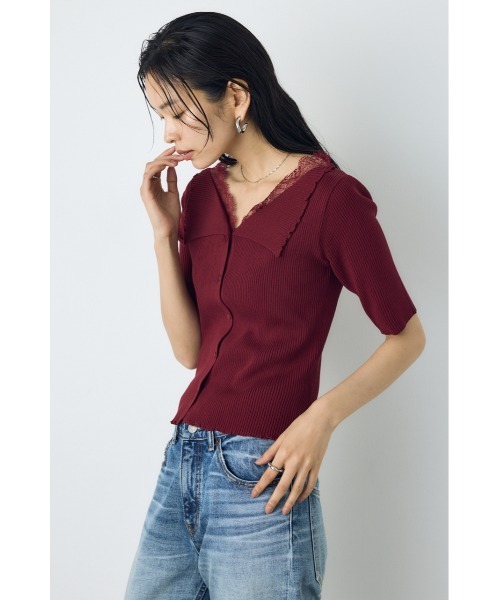 AZUL by moussy（アズールバイマウジー）の「【身長/骨格別着用画像あり】ネックレース5分袖ニットトップス 春服 夏服 秋服 サマーニット（ニット/セーター・レディース・ブラック/ボルドー/杢グレー・FREE）」の20枚目の写真