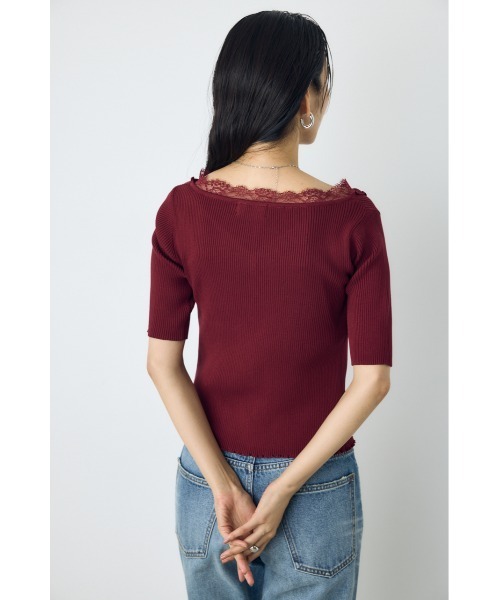 AZUL by moussy（アズールバイマウジー）の「【身長/骨格別着用画像あり】ネックレース5分袖ニットトップス 春服 夏服 秋服 サマーニット（ニット/セーター・レディース・ブラック/ボルドー/杢グレー・FREE）」の21枚目の写真
